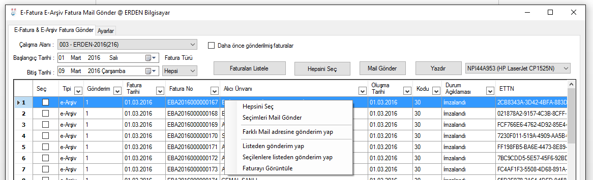 e-Arşiv Mail Gönderimi
