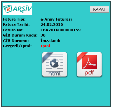 İptal Fatura Durumu