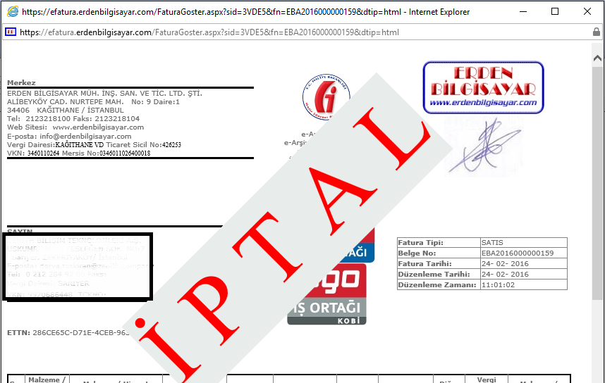 İptal Fatura Görseli